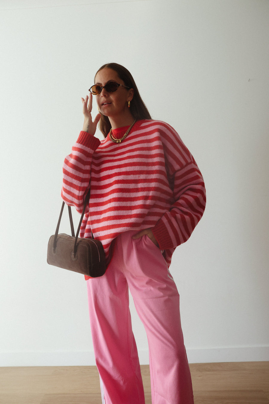 By Billie - Isabel Knit Pullover in Pink/Red Stripe
