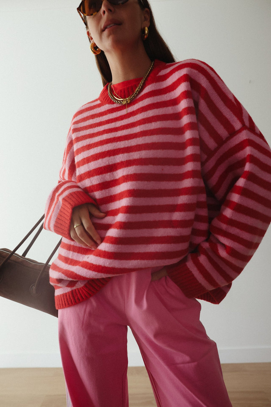 By Billie - Isabel Knit Pullover in Pink/Red Stripe