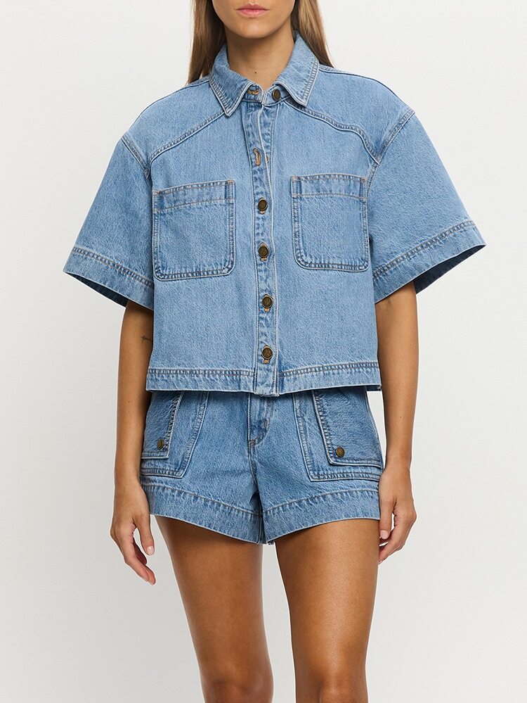 Kivari - Hester Denim Shirt in Stonewash Blue