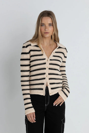 Rhythm - Highline Stripe Long Sleeve Knit Top in Vintage White