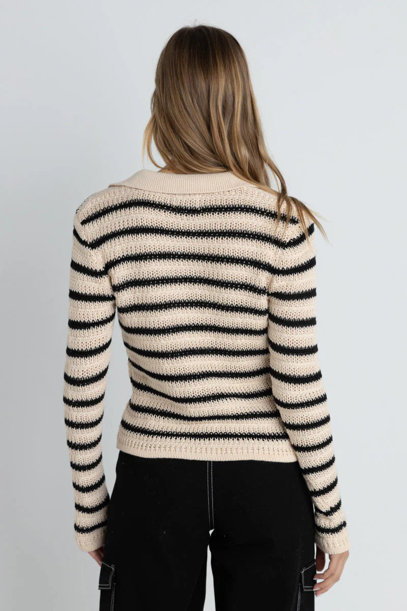Rhythm - Highline Stripe Long Sleeve Knit Top in Vintage White