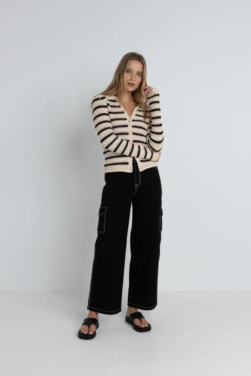 Rhythm - Highline Stripe Long Sleeve Knit Top in Vintage White