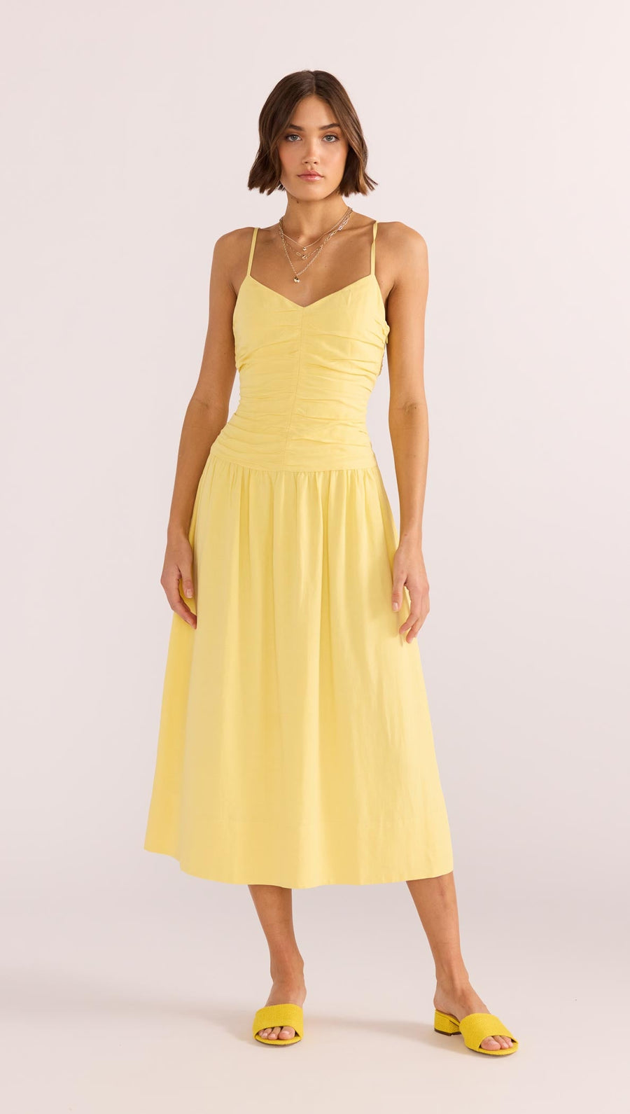 Minkpink - Ophelia Rouched Midi Dress in Lemon