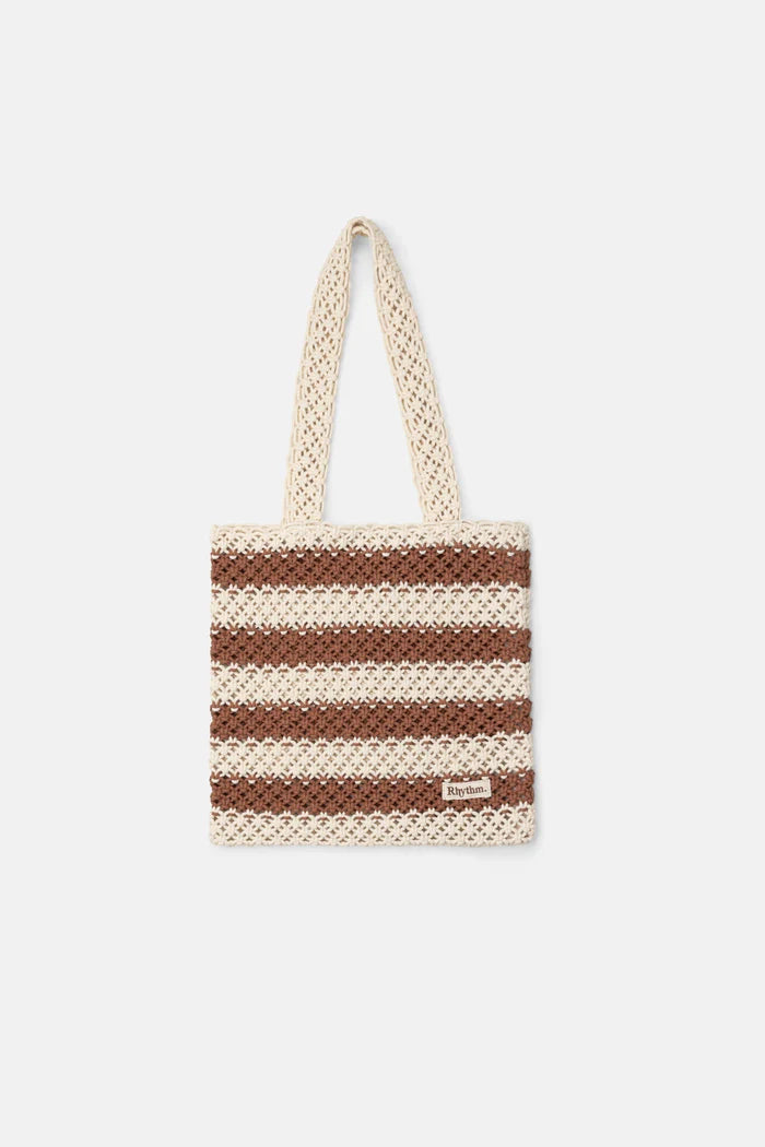 Rhythm - Cove Stripe Crochet Tote Bag in Caramel