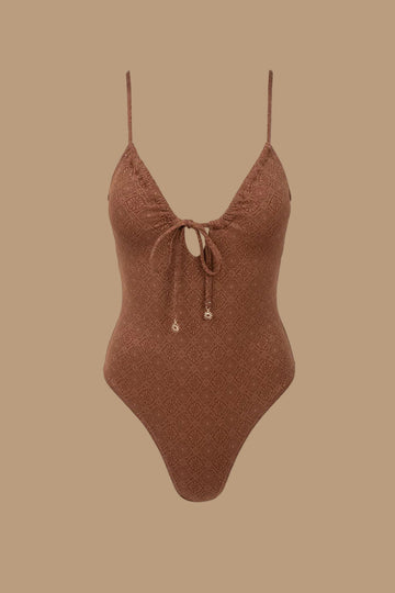Rhythm - Sunset Tie Front One Piece in Chocolate