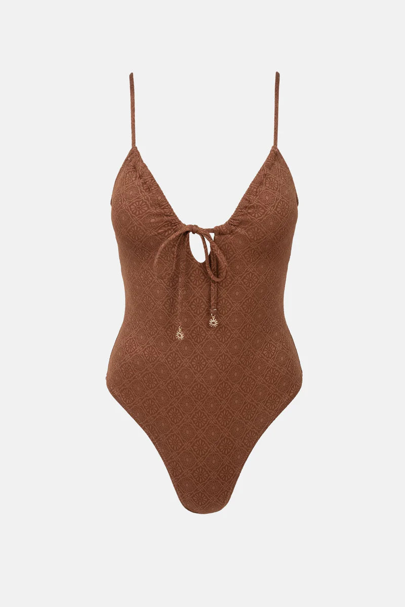 Rhythm - Sunset Tie Front One Piece in Chocolate