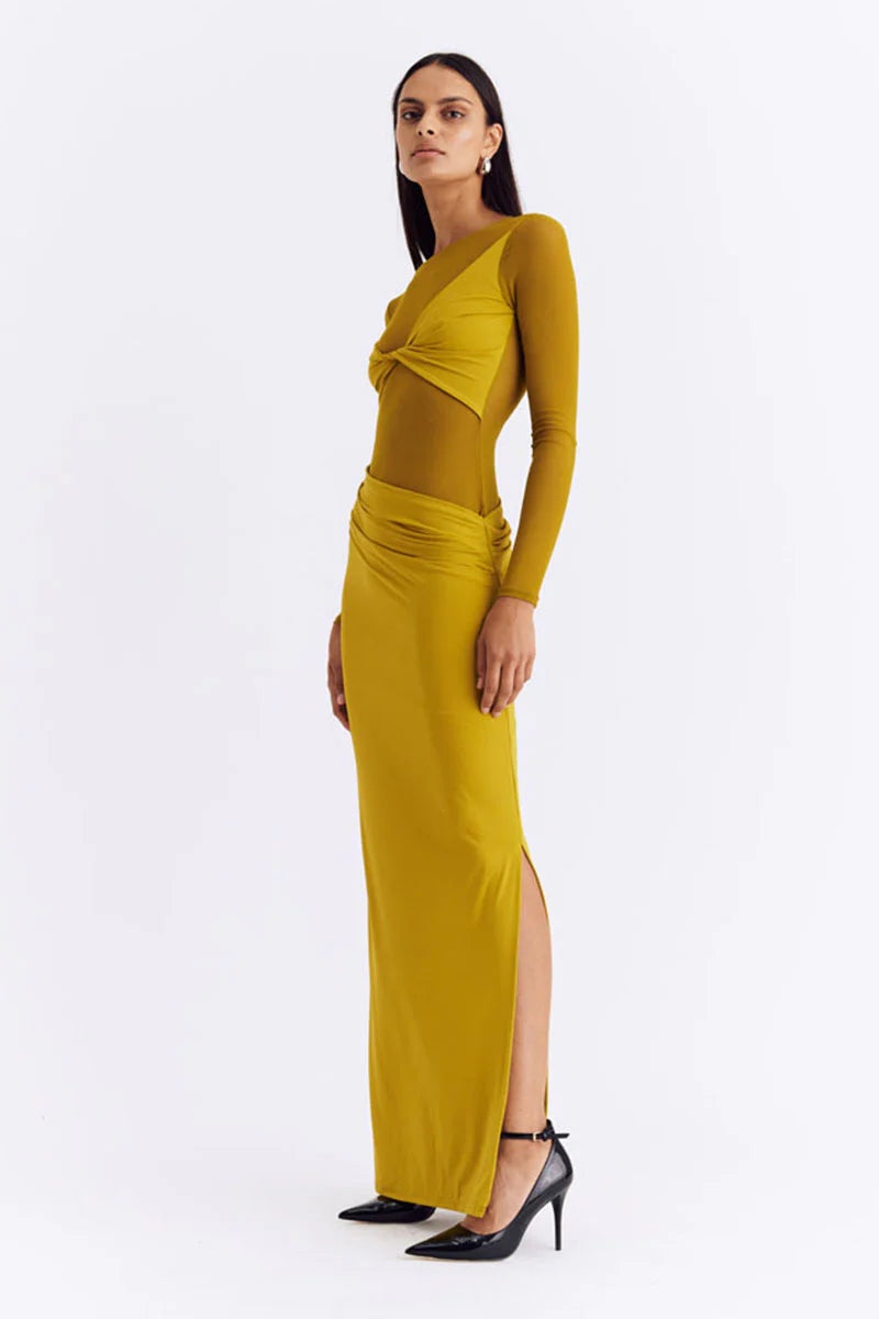 Suboo - Auguste Long Sleeve Mesh Jersey Dress in Citron