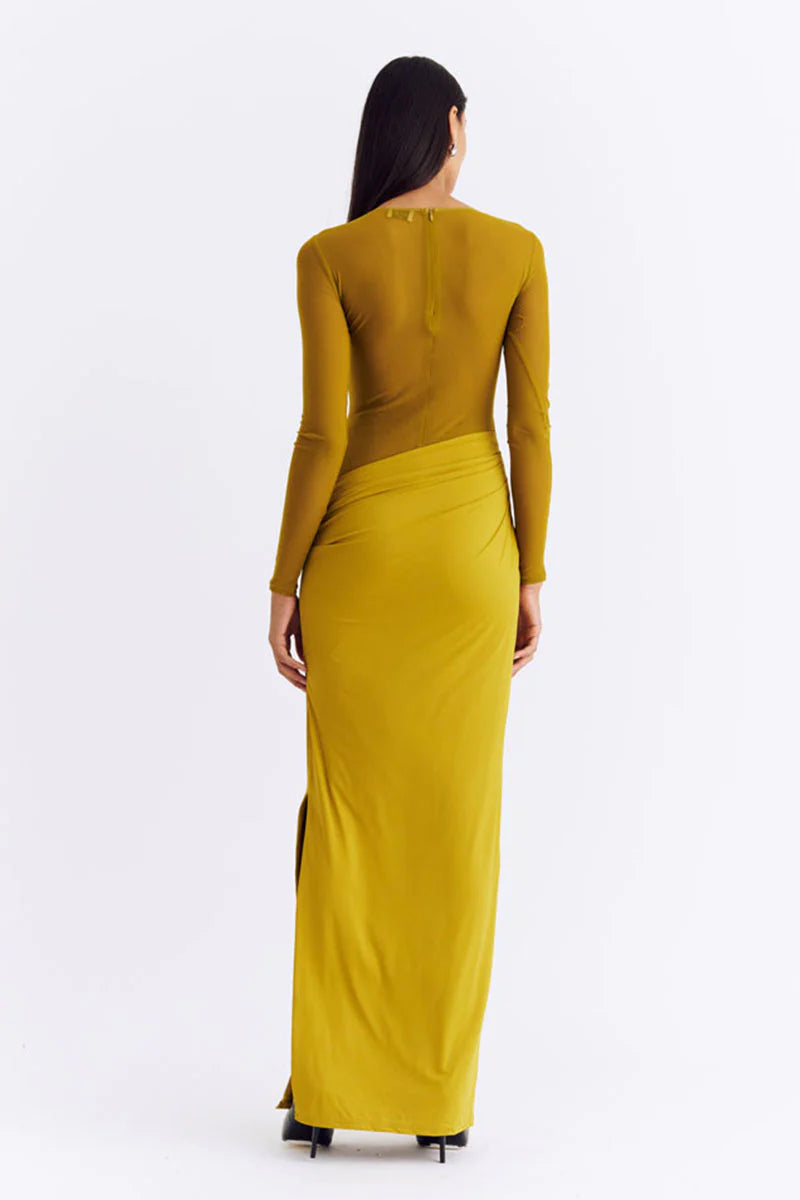 Suboo - Auguste Long Sleeve Mesh Jersey Dress in Citron