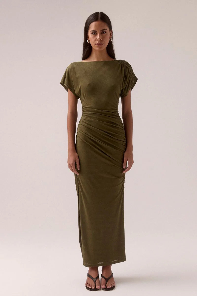 Sovere - Rua Off Shoulder Dress in Olive