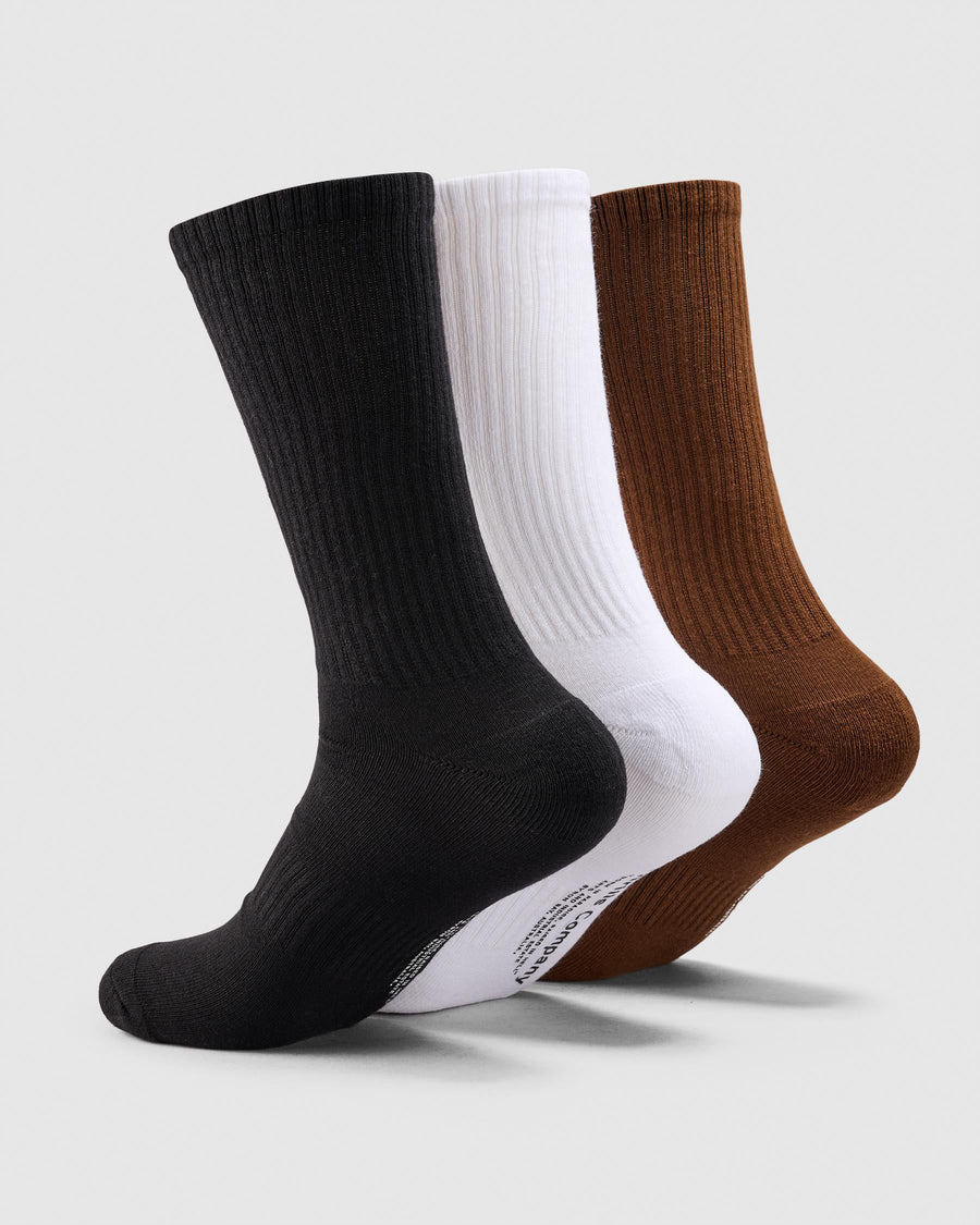 Thrills - Peace Power 3 Pack Socks in White/Black/Downtown Brown