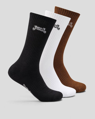 Thrills - Peace Power 3 Pack Socks in White/Black/Downtown Brown