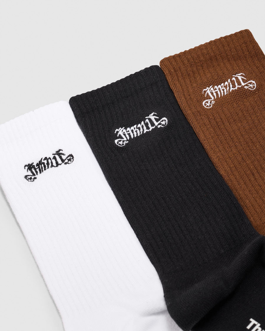Thrills - Peace Power 3 Pack Socks in White/Black/Downtown Brown
