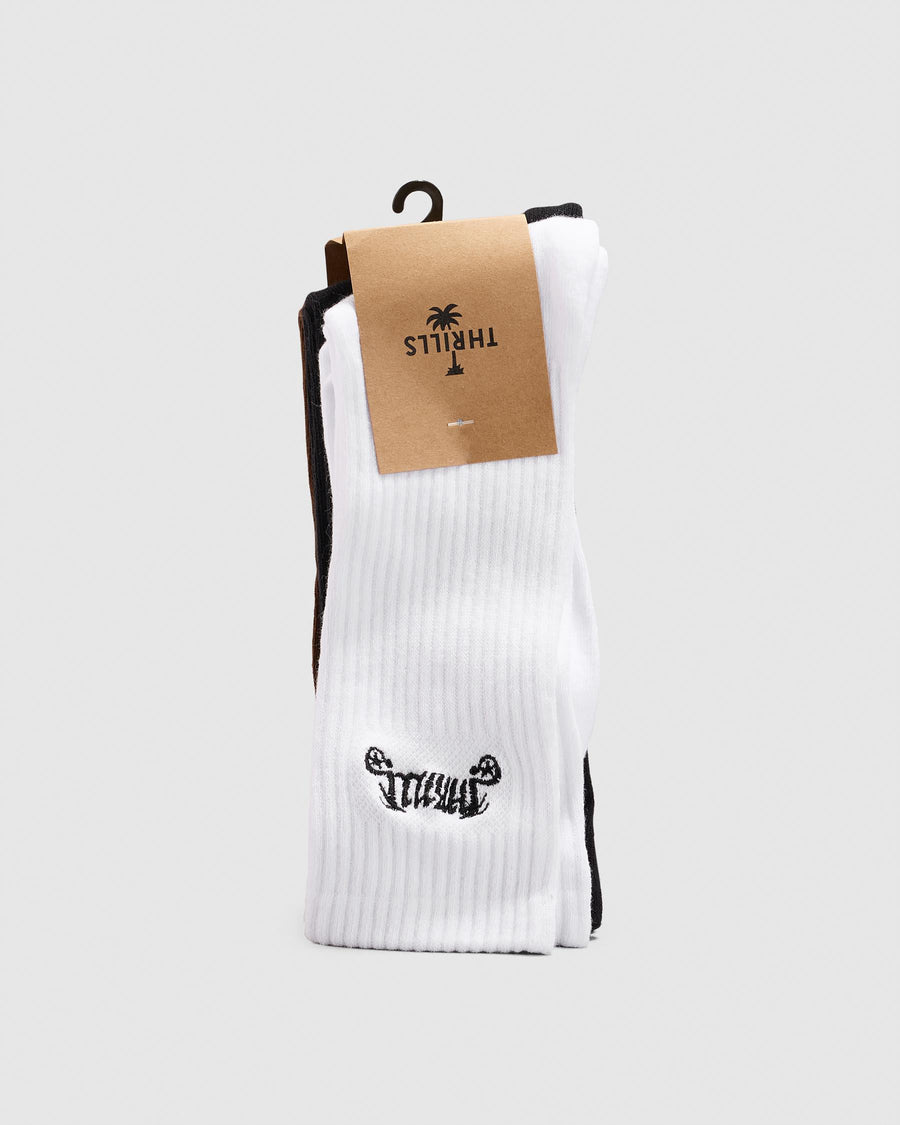 Thrills - Peace Power 3 Pack Socks in White/Black/Downtown Brown