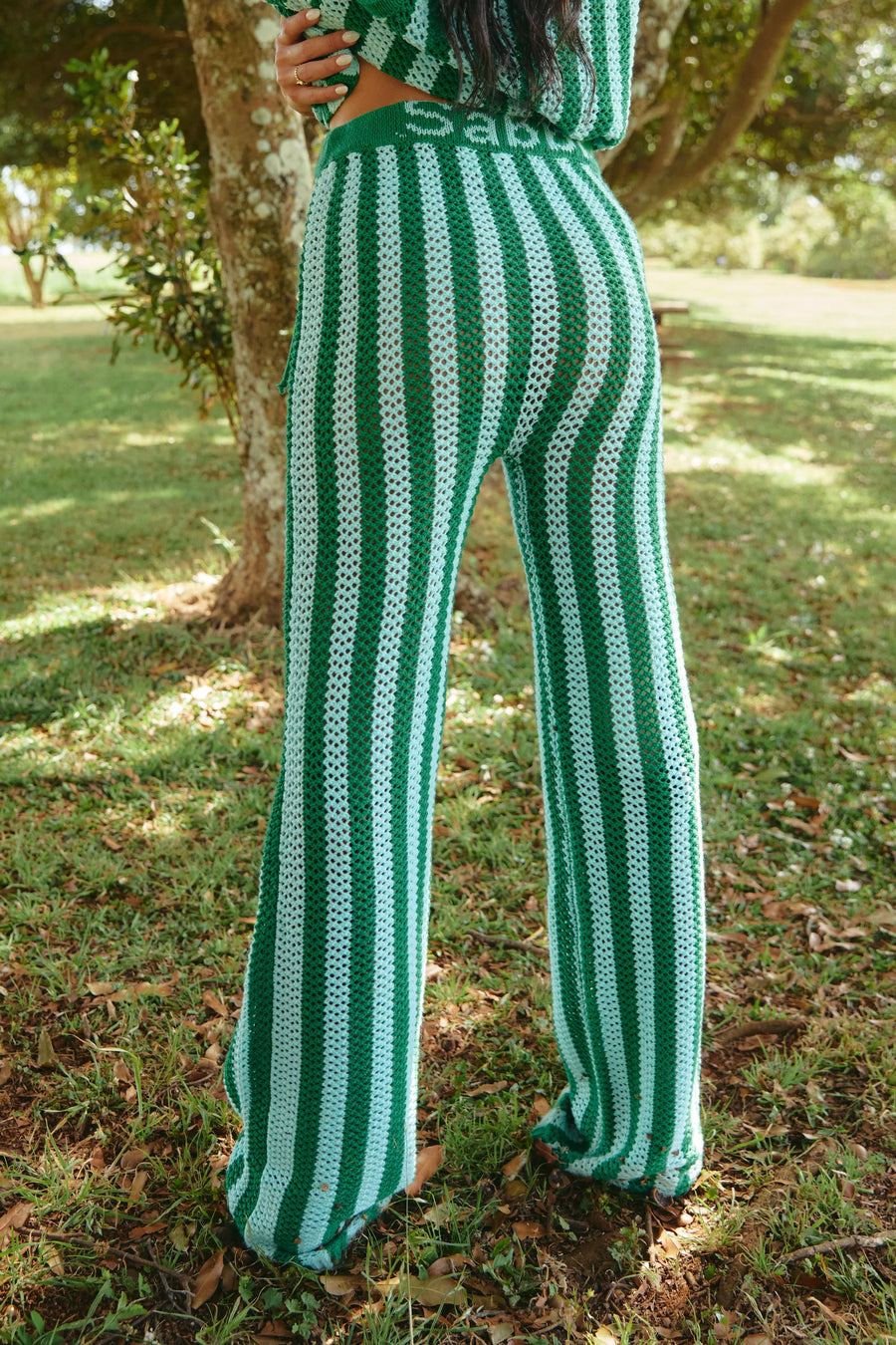 SABBI - The Knit Stripe Beach Pant in Green Stripe