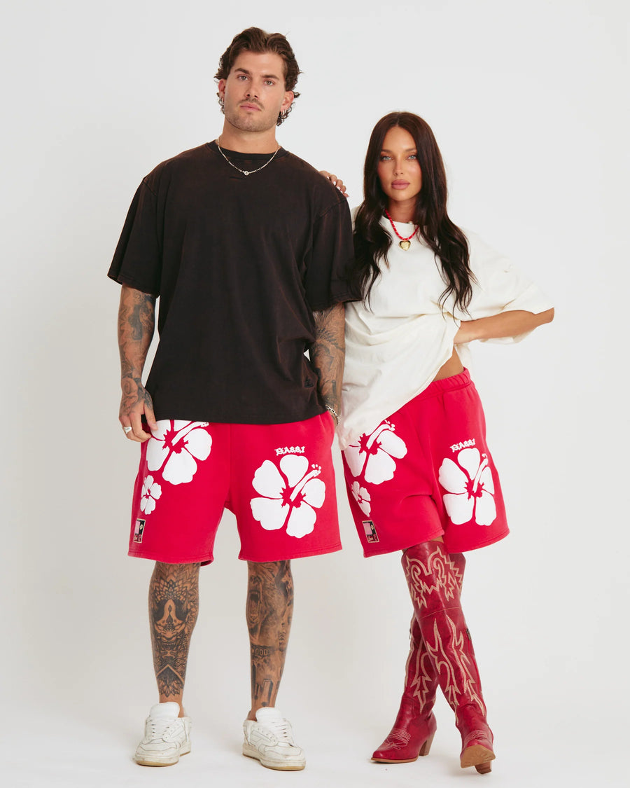 SABBI - Happy Hibiscus Shorts in Red