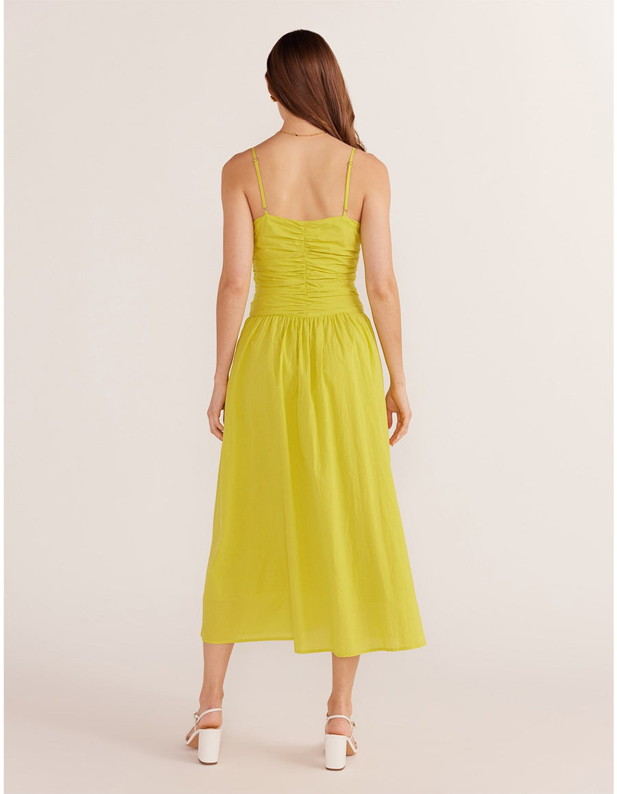 Minkpink - Mariposa Ruched Midi Dress in Chartreuse