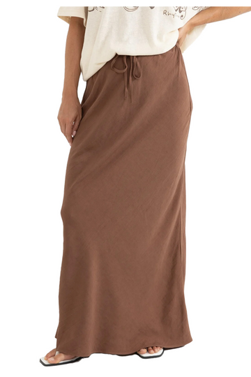 Rhythm - Nadia Bias Cut Maxi Skirt in Chocolate