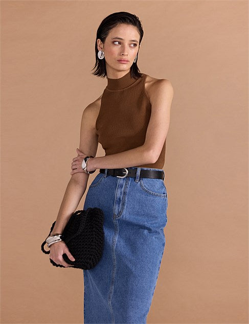 Staple the Label - Uma High Neck Knit Top in Toffee