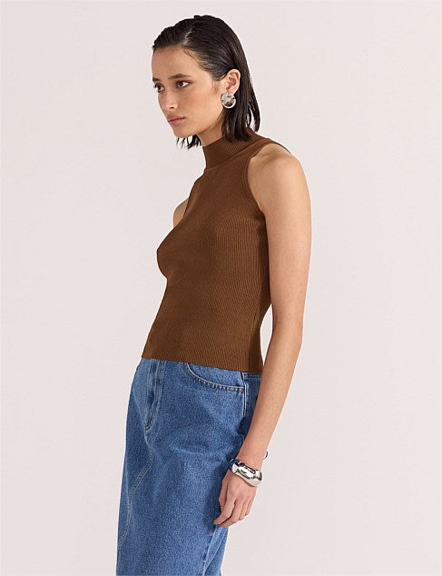 Staple the Label - Uma High Neck Knit Top in Toffee