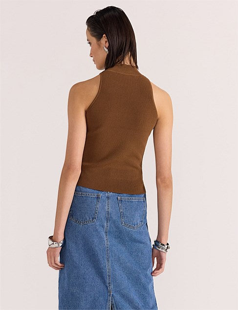 Staple the Label - Uma High Neck Knit Top in Toffee