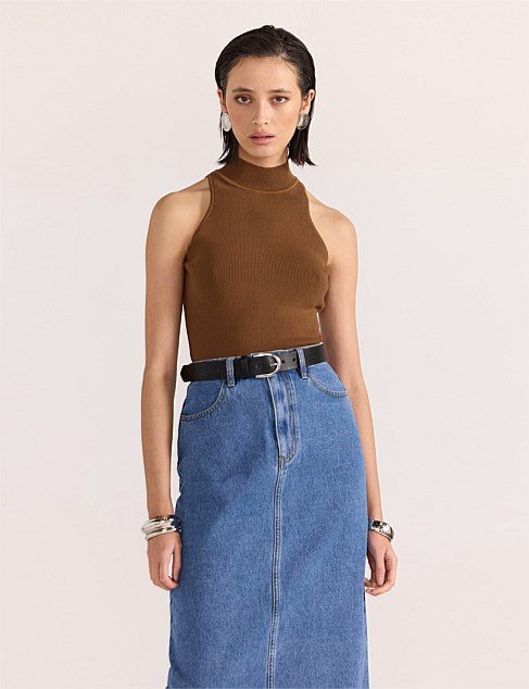 Staple the Label - Uma High Neck Knit Top in Toffee