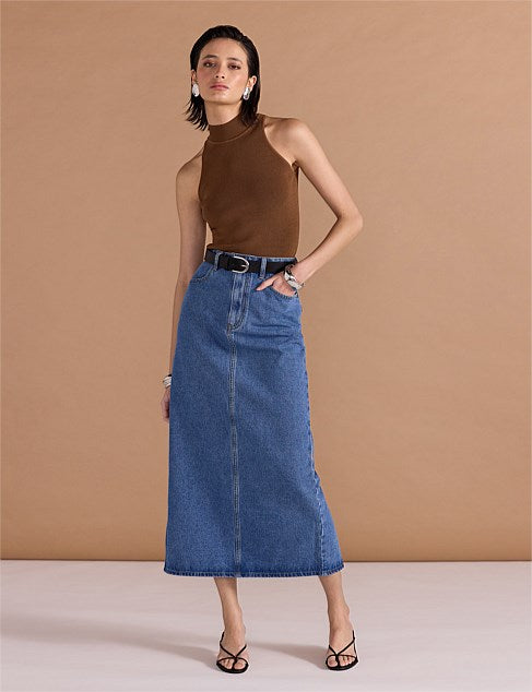Staple the Label - Uma High Neck Knit Top in Toffee