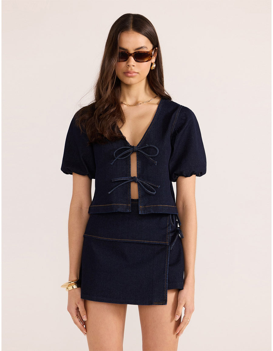 Minkpink - The Camilla Denim Tie Wrap Skort in Midnight