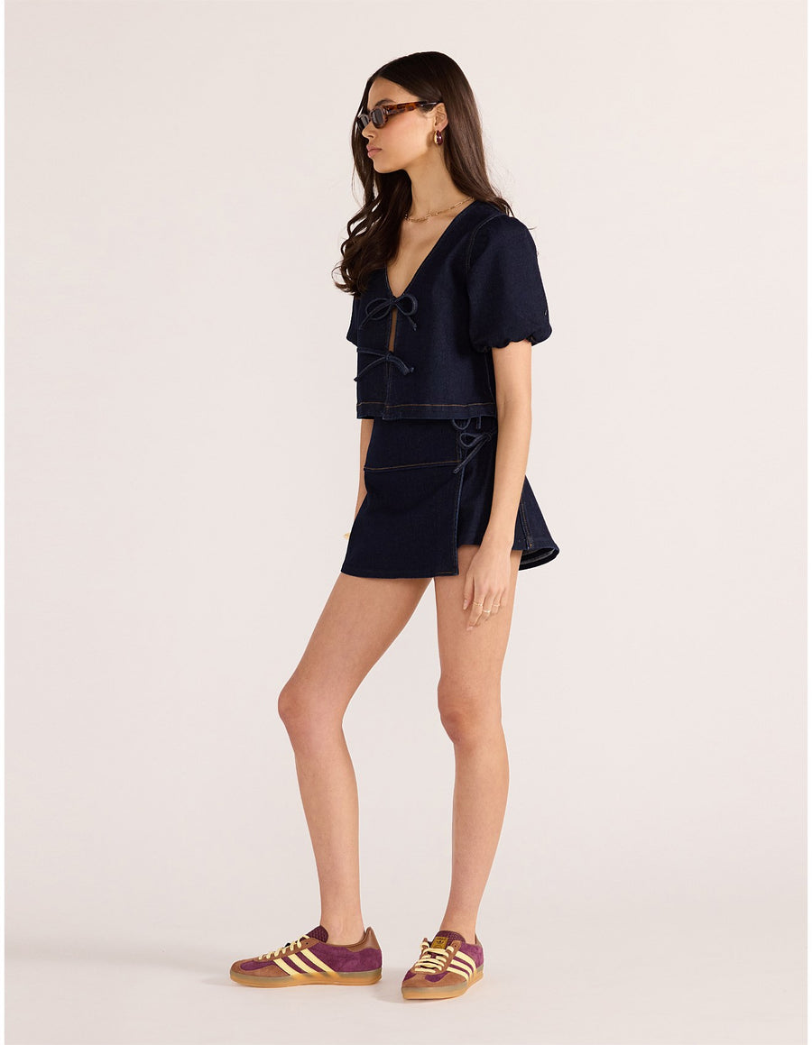 Minkpink - The Camilla Denim Tie Wrap Skort in Midnight