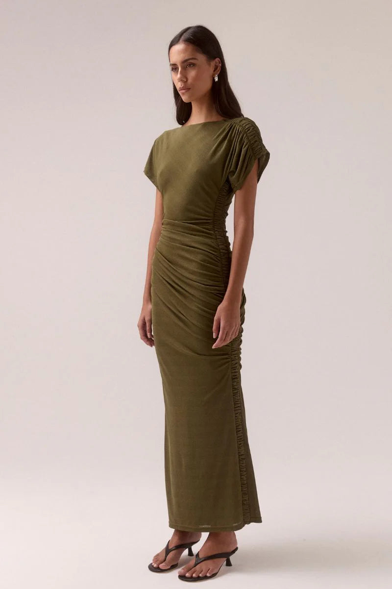 Sovere - Rua Off Shoulder Dress in Olive
