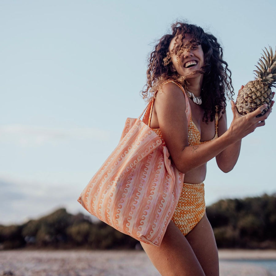 Wandering Folk - Waves Tote Bag in Tangerine