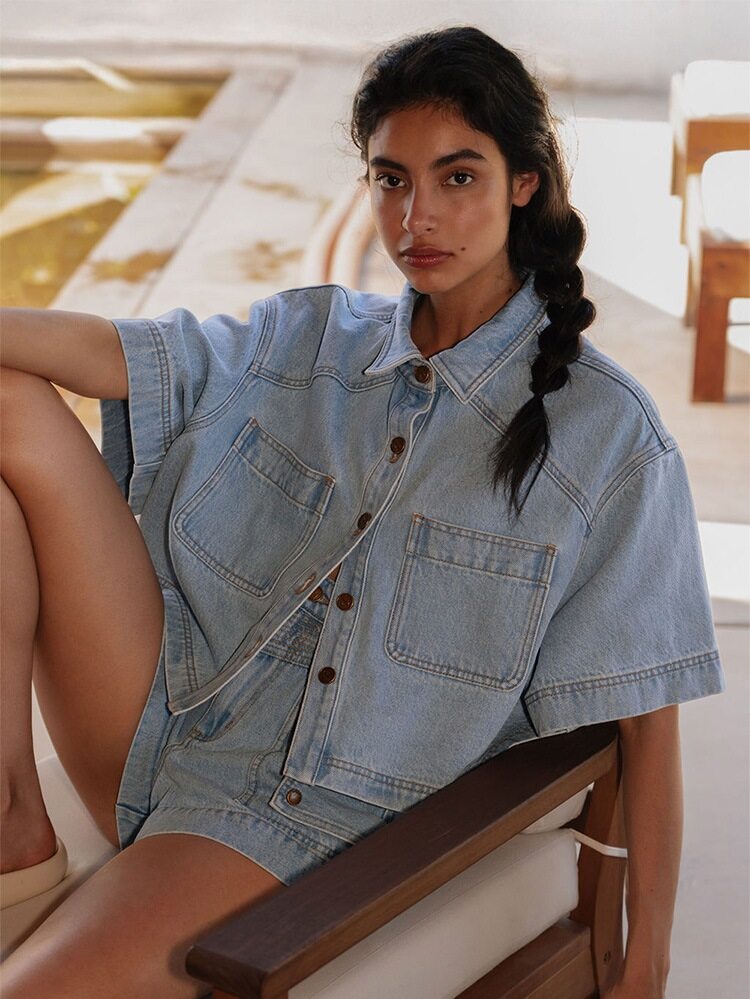 Kivari - Hester Denim Shirt in Stonewash Blue
