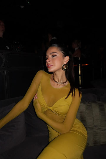 Suboo - Auguste Long Sleeve Mesh Jersey Dress in Citron