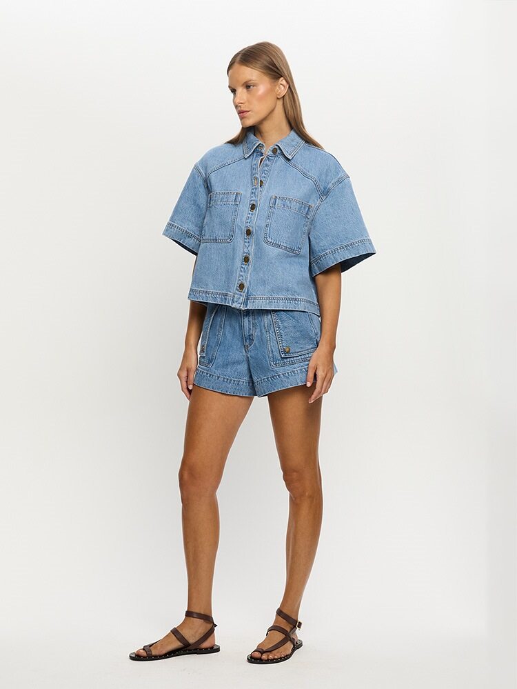 Kivari - Hester Denim Shirt in Stonewash Blue
