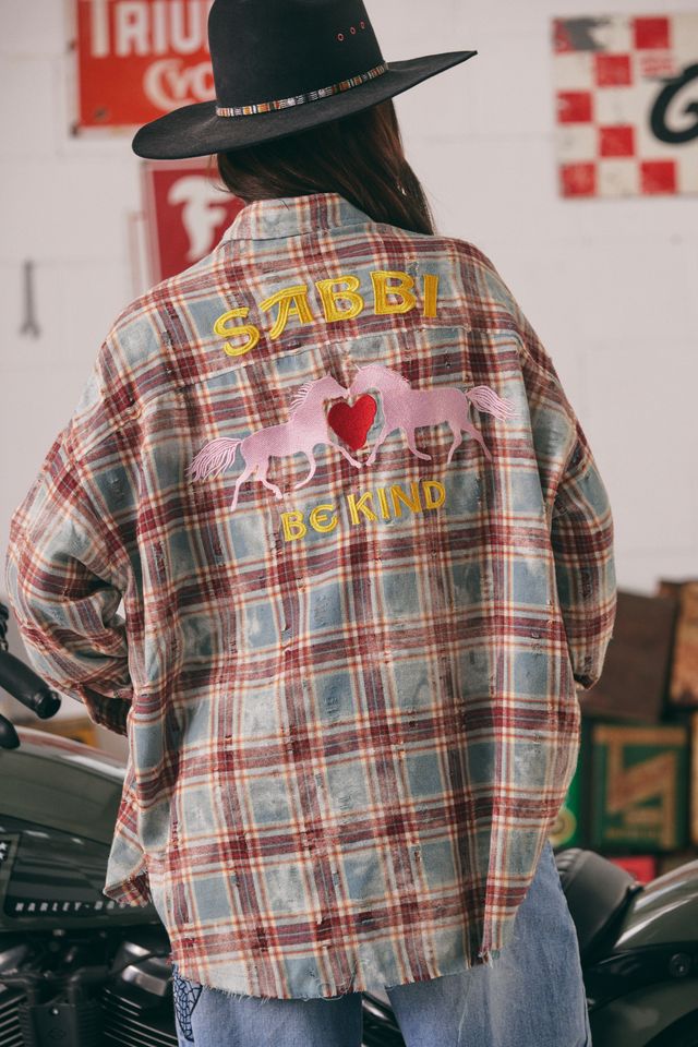 Sabbi - The Horse Power Distressed Flannel Shirt in Burgandy