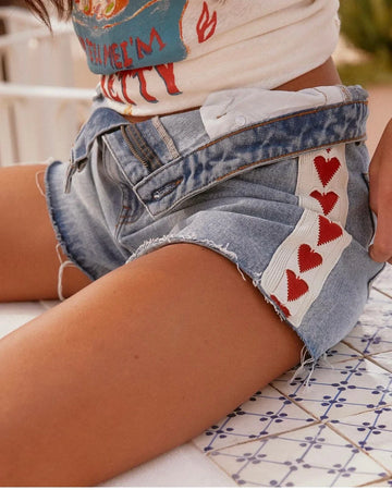 SABBI - Denim Raving Hearts Shorts