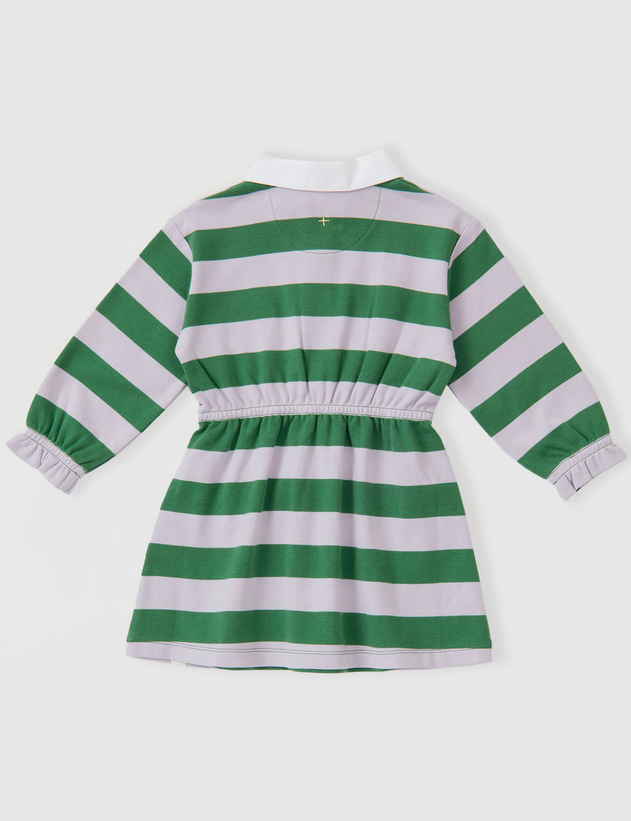 GOLDIE + ACE - Game On Wide Stripe Rugby Dress in Green Cloud
