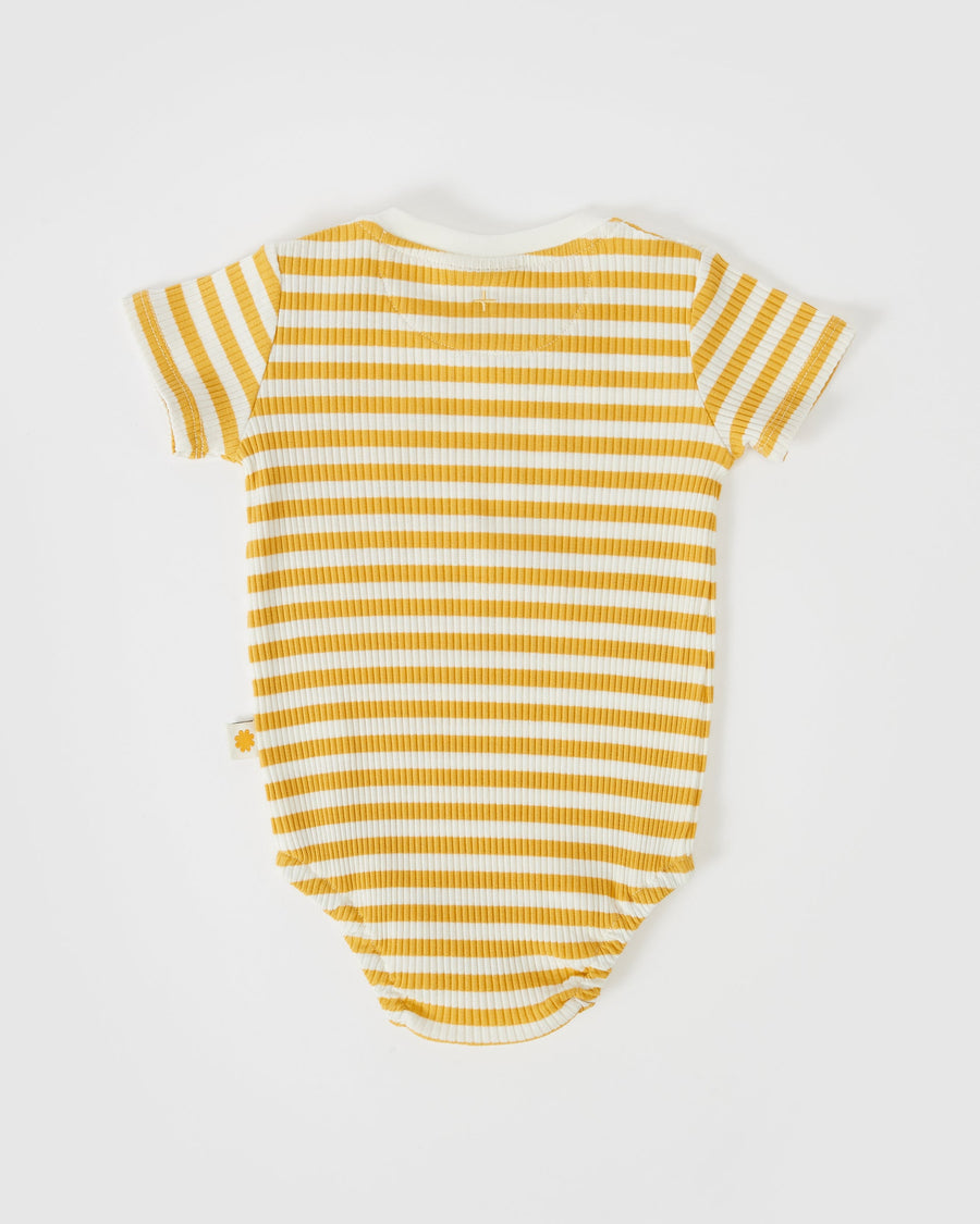 GOLDIE + ACE - Max Short Sleeve Ribbed Stripe Romper in Golden/Ivory