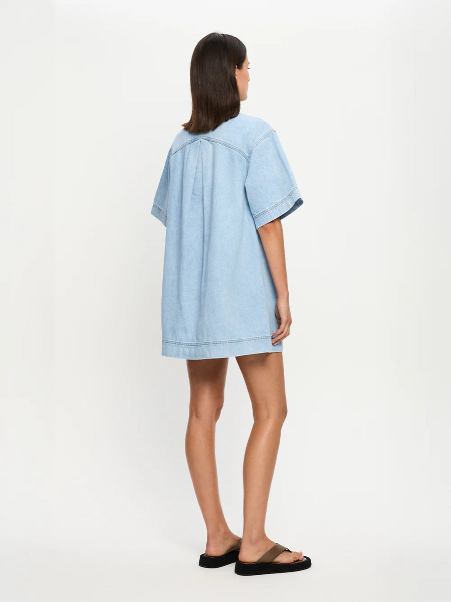 KIVARI - Avery Denim Mini Dress In Dusty Blue