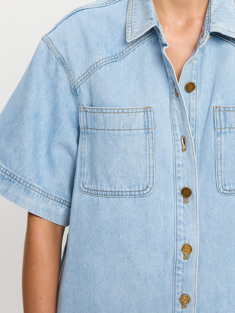KIVARI - Avery Denim Mini Dress In Dusty Blue