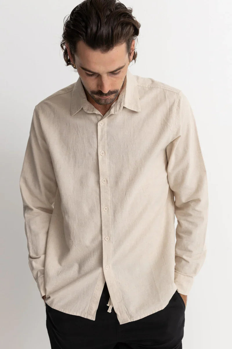 RHYTHM - Classic Linen LS Shirt in Sand