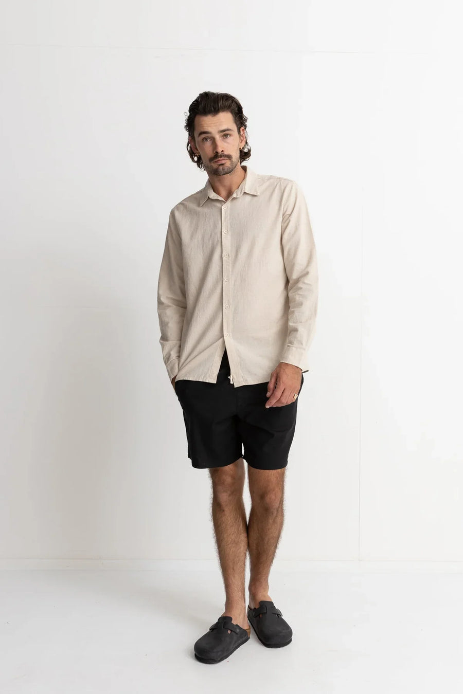 RHYTHM - Classic Linen LS Shirt in Sand