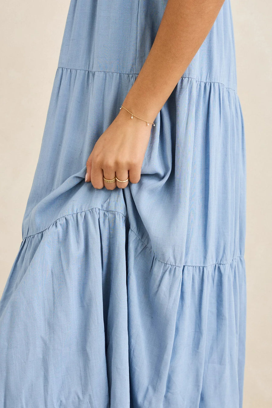 Rhythm - Classic Tiered Midi Dress in Steel Blue