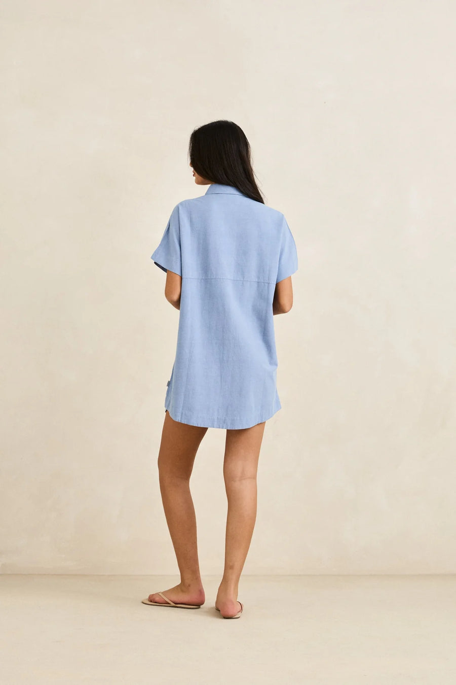 Rhythm - Classic Shirt Dress in Steel Blue