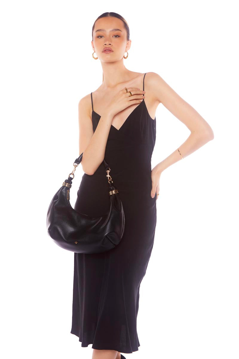 PETA + JAIN - Drift Ring Hobo Bag in Black PU/Gold