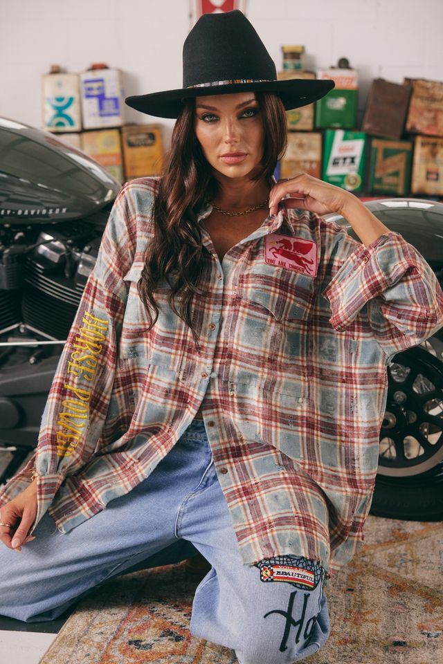 Sabbi - The Horse Power Distressed Flannel Shirt in Burgandy
