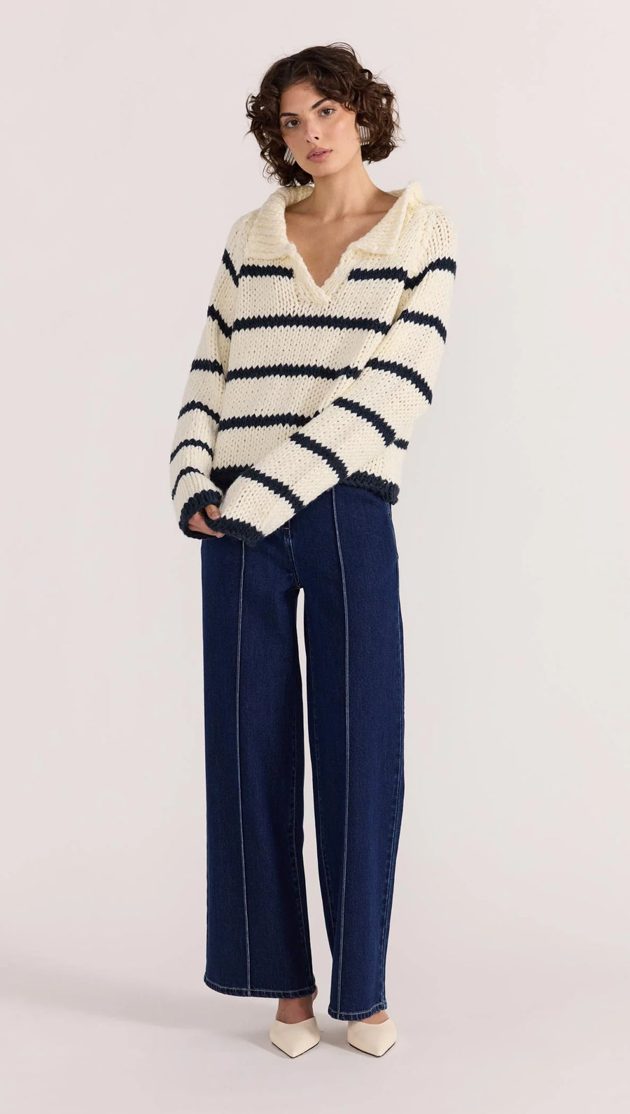 Staple the Label - Frankie Stripe Jumper in Cream/Navy
