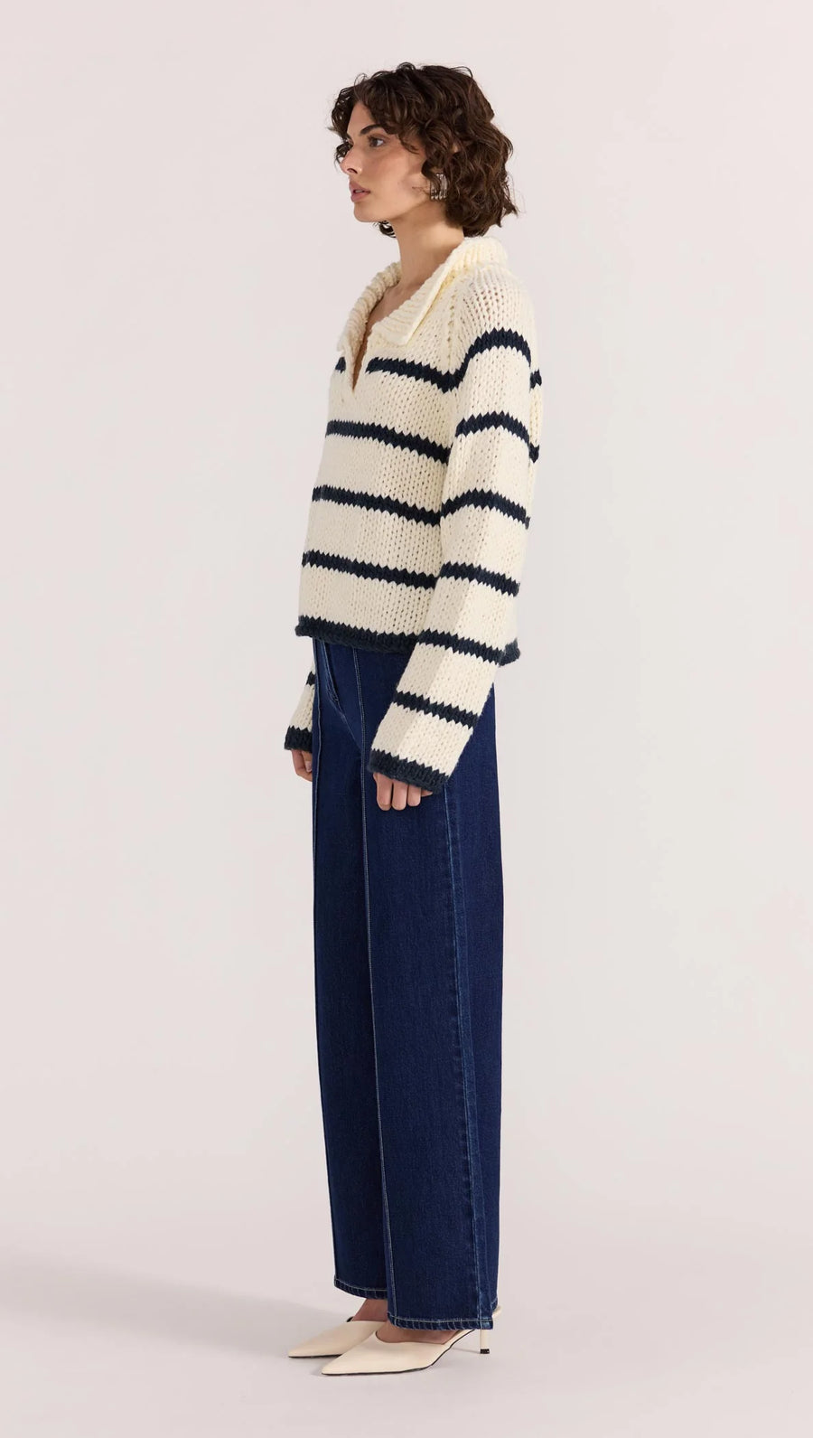 Staple the Label - Frankie Stripe Jumper in Cream/Navy
