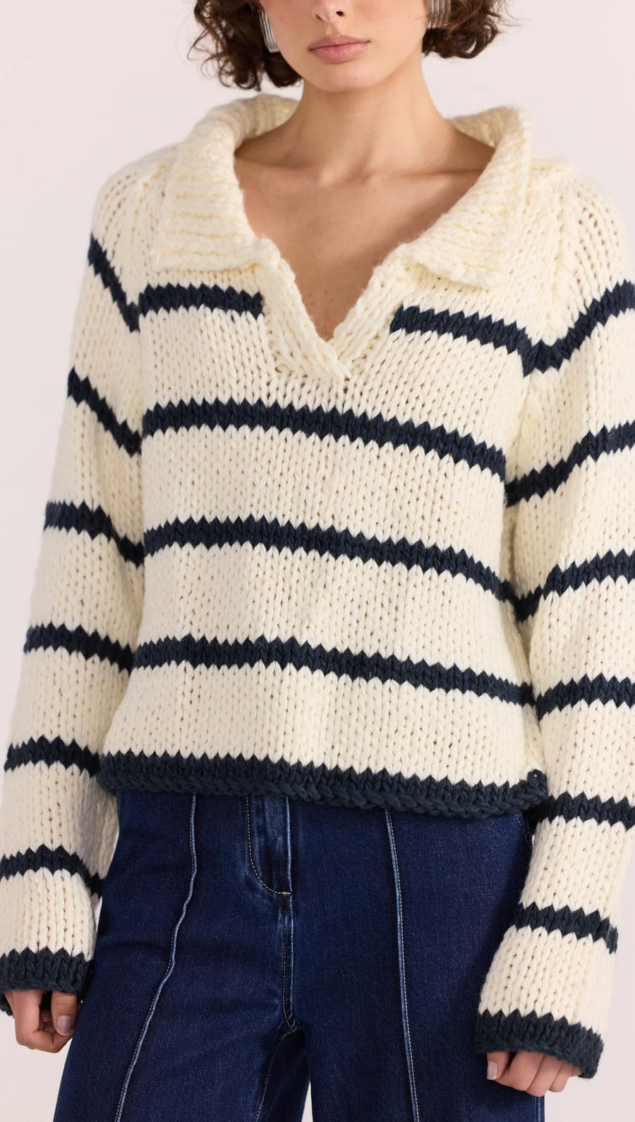 Staple the Label - Frankie Stripe Jumper in Cream/Navy
