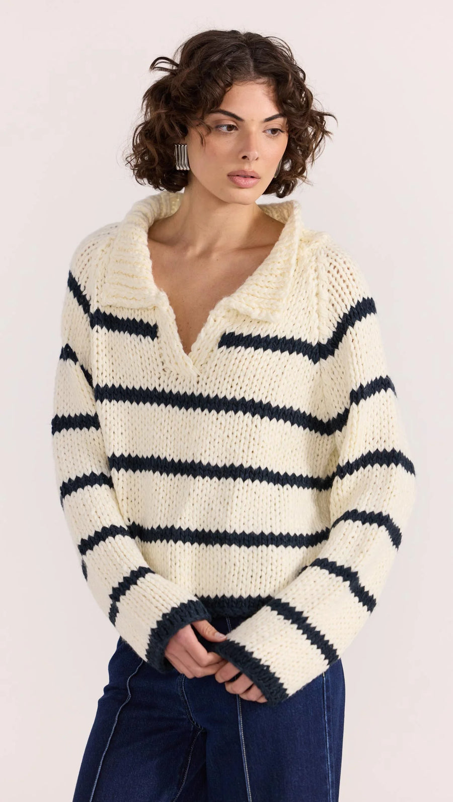 Staple the Label - Frankie Stripe Jumper in Cream/Navy