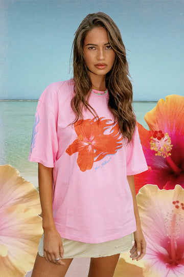 Sea Street - Flaming Hibiscus Relaxed T-Shirt in Hot Pink